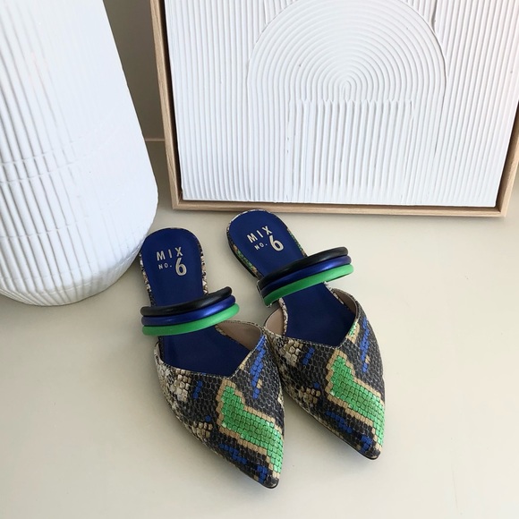 Mix No. 6 New Izabela snake skin blue green black flats Size 6 - Picture 16 of 17